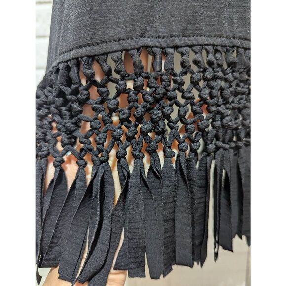 Dotti Women's Black Crew Neck Fringe Bottom Bat Sleeve Tunic Blouse Size Small - Picture 3 of 6